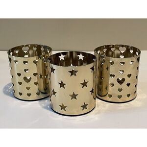 Brass Candle Votive Die Cut Stars & Hearts Vintage Tea Light Holders‎ Lot Of 3